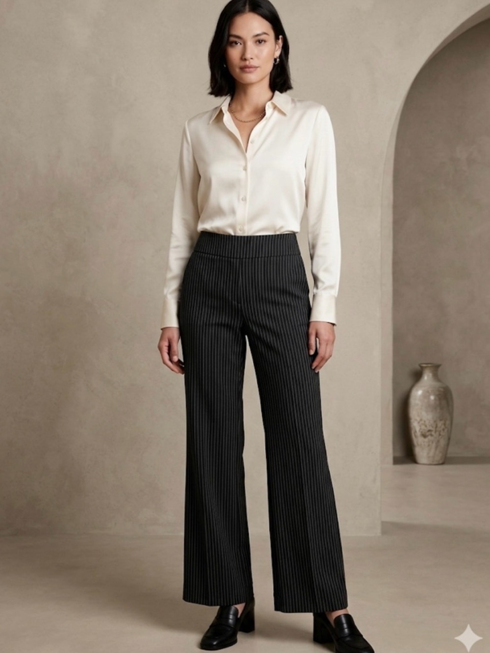 TAPATA Wide-Leg Pinstripe Dress Pants - Black SIZE 12